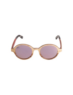 Lunettes féminines en bois de chêne et zébrano verres solaires polarisés teintés rose