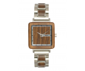 Montre femme en bois de noyer et acier inoxydable argent