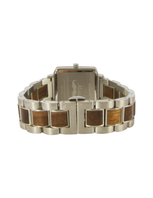 Montre femme en bois de noyer et acier inoxydable argent