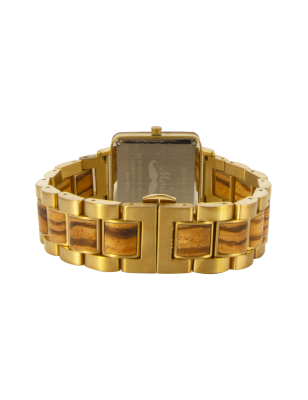 Montre femme en bois de zébrano et acier inoxydable or