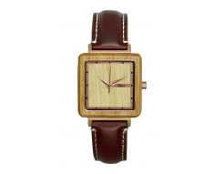 1903-Montre femme en bois de chêne et acier inoxydable rose gold avec son bracelet cuir