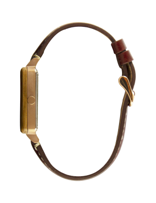 Montre femme en bois de chêne et acier inoxydable rose gold avec son bracelet cuir