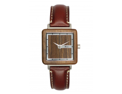 1906-Montre femme en bois de chêne et acier inoxydable rose gold avec son bracelet cuir