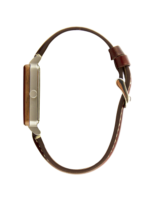 Montre femme en bois de chêne et acier inoxydable rose gold avec son bracelet cuir