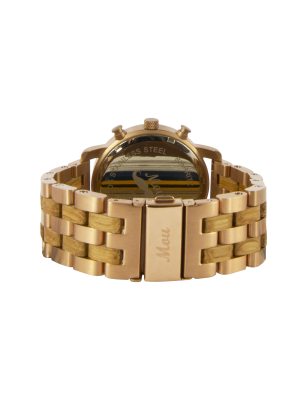 Montre homme en bois de chêne et acier inoxydable rose gold