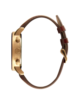 Montre en bois homme en chêne et acier inoxydable rose gold avec son bracelet en cuir