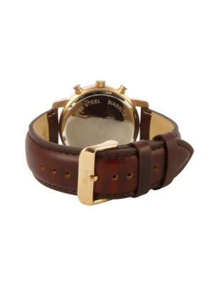 Montre en bois homme en chêne et acier inoxydable rose gold avec son bracelet en cuir