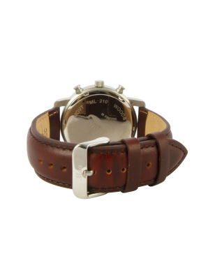 Montre en bois homme en noyer et acier inoxydable argent avec son bracelet en cuir