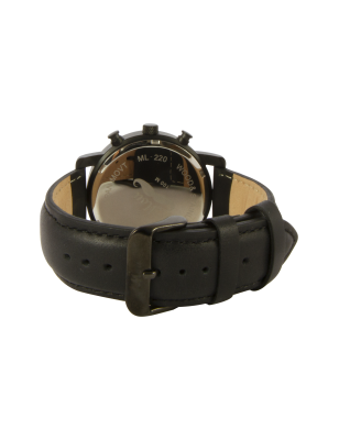 Montre en bois homme en ébène et acier inoxydable noir avec son bracelet en cuir