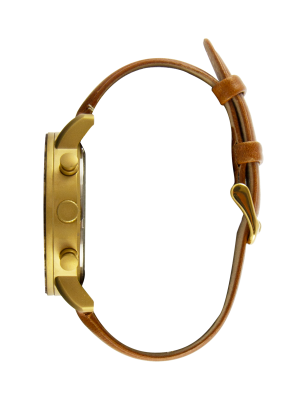 Montre en bois homme en zébrano et acier inoxydable or avec son bracelet en cuir