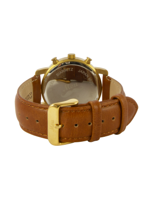 Montre en bois homme en zébrano et acier inoxydable or avec son bracelet en cuir