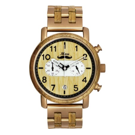 Montre homme en bois de chêne et acier inoxydable rose gold