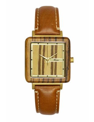 Montre femme en bois de chêne et acier inoxydable rose gold avec son bracelet cuir