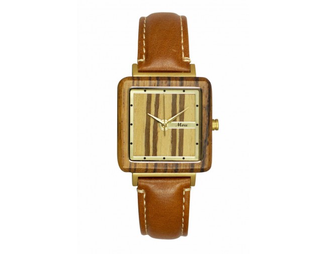 Montre femme en bois de chêne et acier inoxydable rose gold avec son bracelet cuir