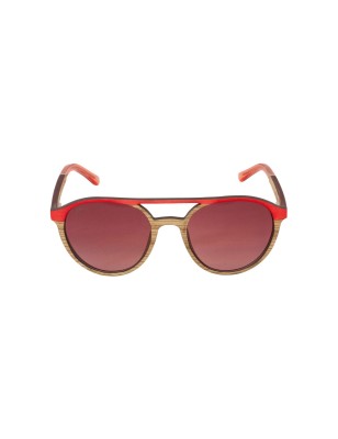 Lunettes solaire en bois de chêne teinté rouge et carbone modèle Eba de la Eden collection