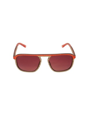 Lunettes solaire en bois de chêne teinté rouge et carbone modèle Adam de la Eden collection