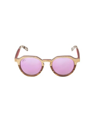 Lunettes de soleil modernes en bois de chêne et zébrano verres teintés rose polarisés