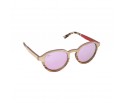 Lunettes rondes en bois d'ébène et noyer polarisés teintés rose