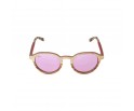 Lunettes rondes en bois d'ébène et noyer polarisés teintés rose