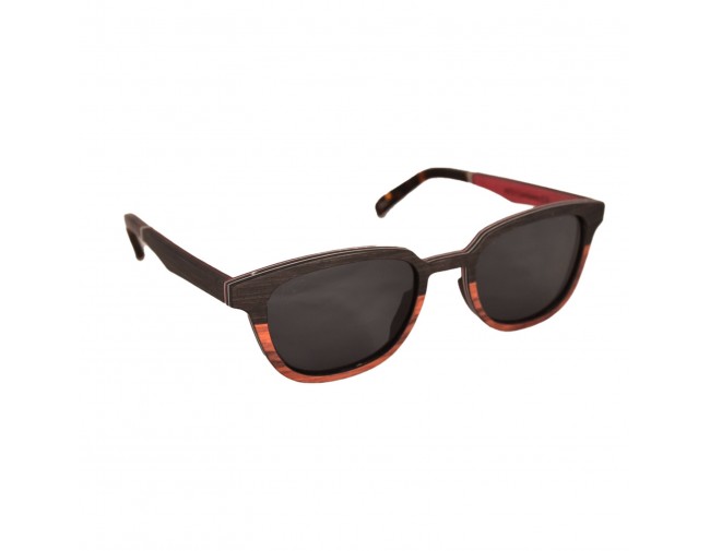 Lunettes en bois d'ébène et noyer verres solaires polarisés teintés bleu
