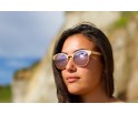 Lunettes de soleil en bois d'ébène et zébrano blanc verres teintés bleu polarisés