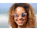 Lunettes féminines en bois d'ébène et zébrano blanc verres solaires polarisés teintés rouge