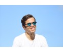 Lunettes rondes en bois d'ébène et noyer polarisés teintés bleu 