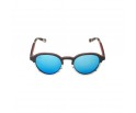Lunettes rondes en bois d'ébène et noyer polarisés teintés bleu 