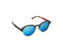 Lunettes rondes en bois d'ébène et noyer polarisés teintés bleu 